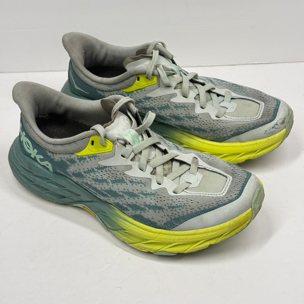 Hoka Speedgoat 5 Sneaker Lace Up Green Textile Breathable Trail Size 6.5